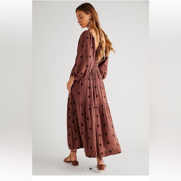 NWT Free People Dahlia Embroidered Dress- Burgundy Road - Picture 2 of 3